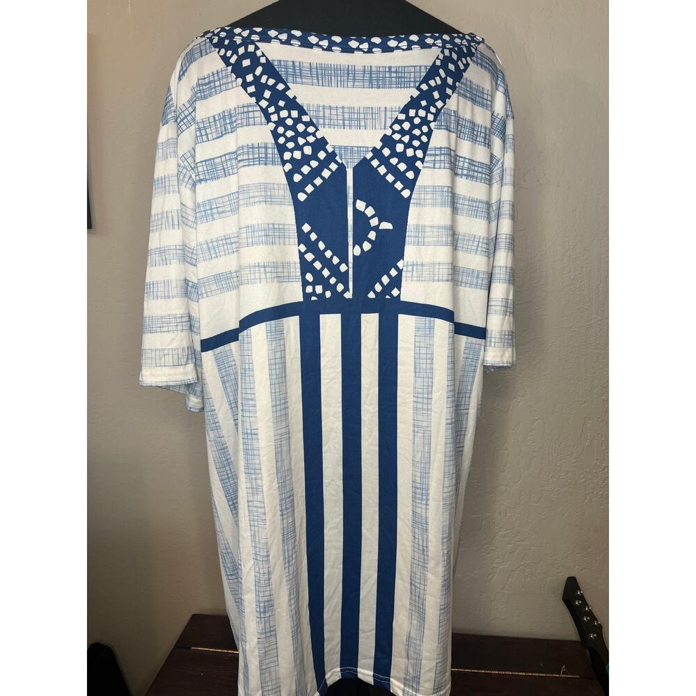 Women's Casual Tshirt Plus Size 3XL White and Blue